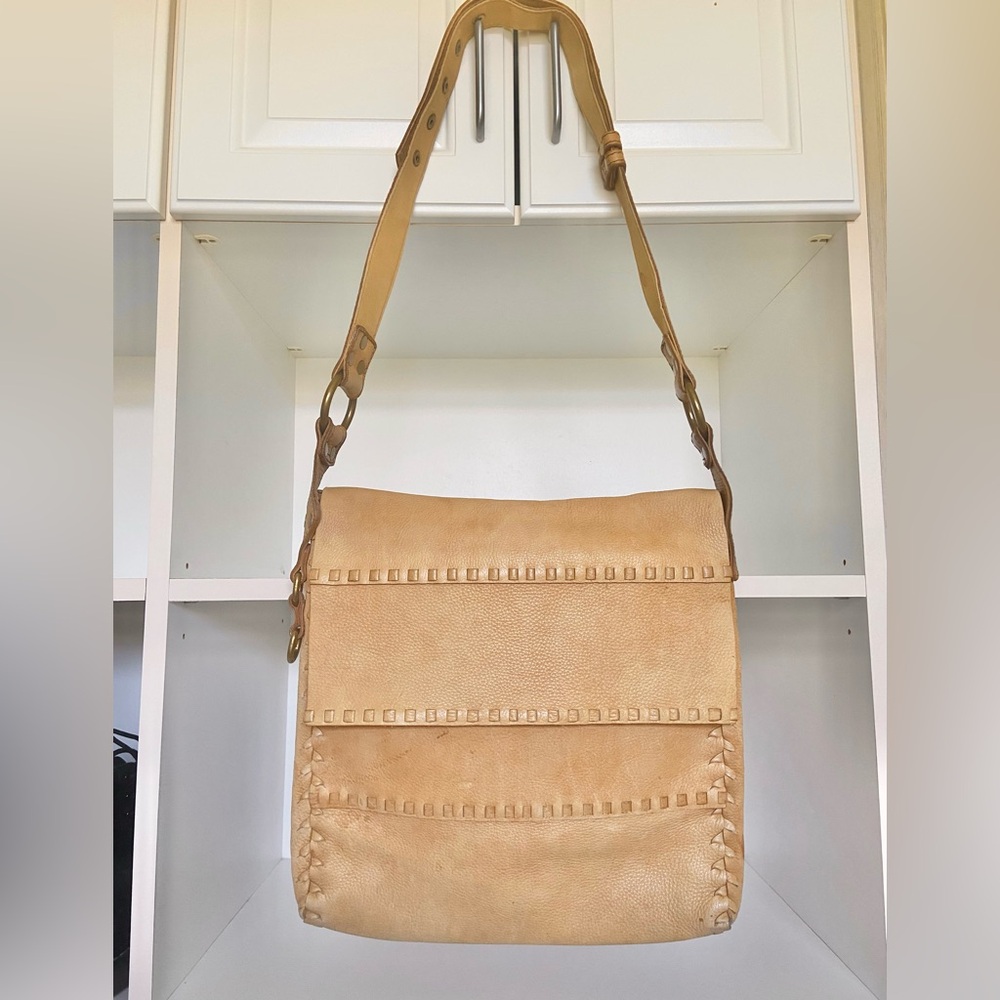 Lucky Brand Leather Crossbody Messenger Bag Unisex Light Brown Caramel